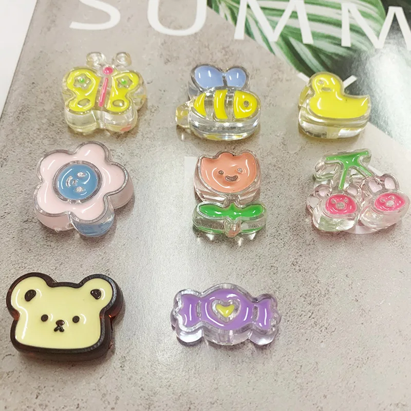 

50 Pcs New Acrylic Oil Dripping Cartoon Small Animal Fruit Beads Diy Bracelet Cream Gel Mobile Phone Shell Hair Accessories