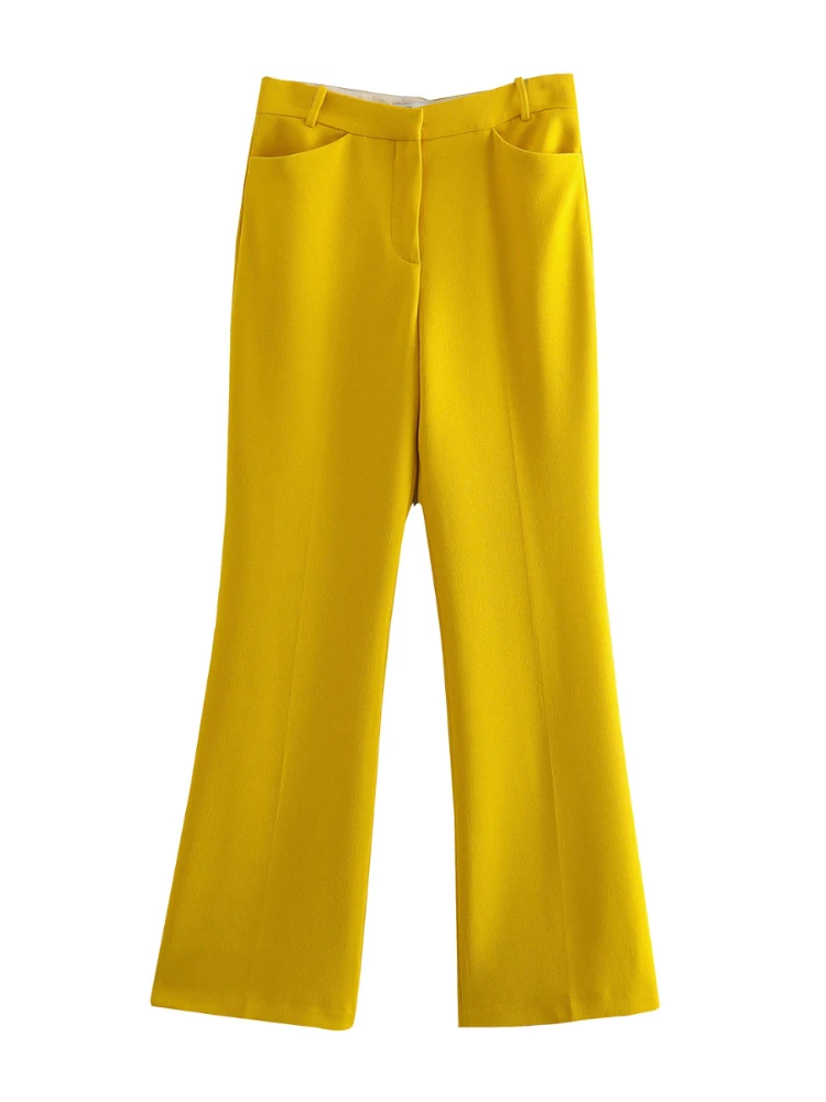 

BBWM Vintage 2022 New Spring Solid Women Flare Pants Fashion Female Bottoms High Waist Loose Long Trousers Streetwear Chic