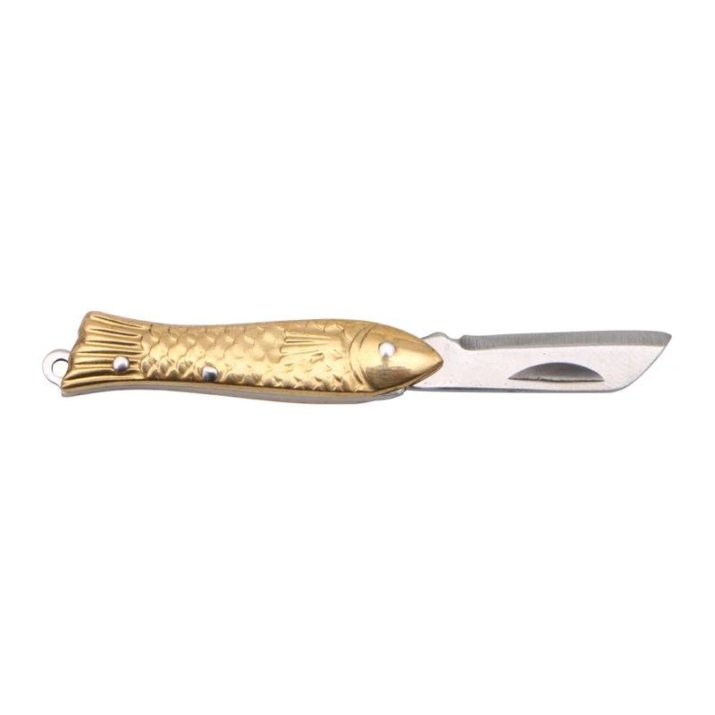

Fish-shape Keyring Pocket Keychain Small Folding Folder Knife Brass