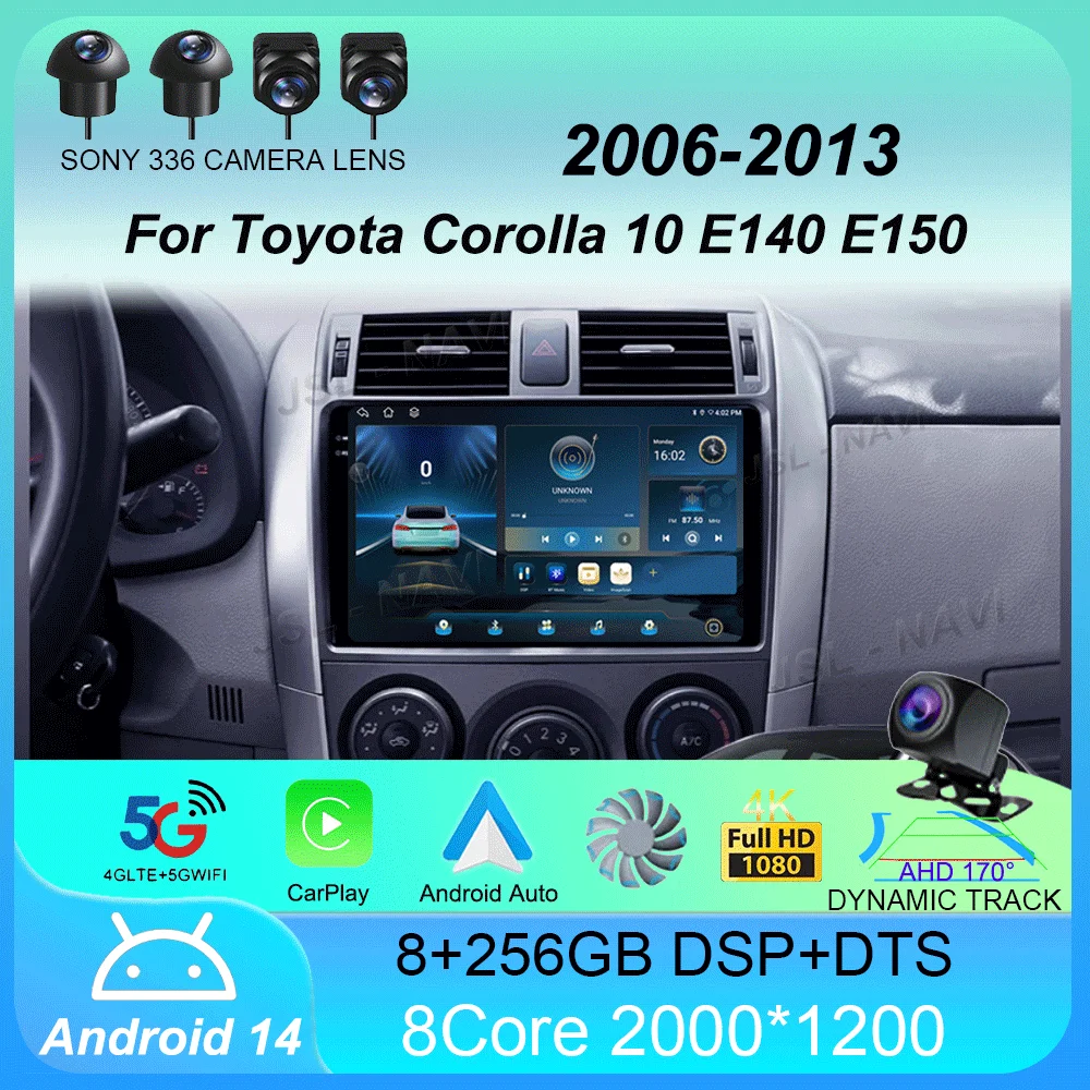 Автомобильный радиоприемник Android 14 Carplay для Toyota Corolla 10 E140 E150 2006-2013 навигация GPS