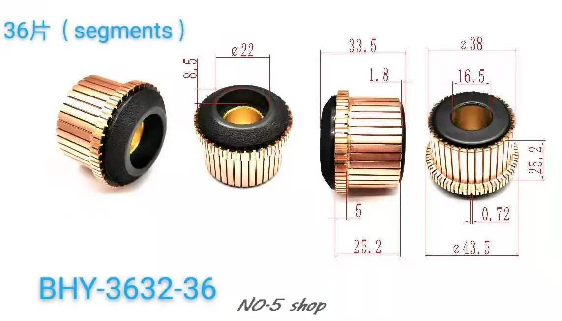 

5pcs 38x16.5x25.2(33.5)x36P Copper Bars Electric Motor Commutator