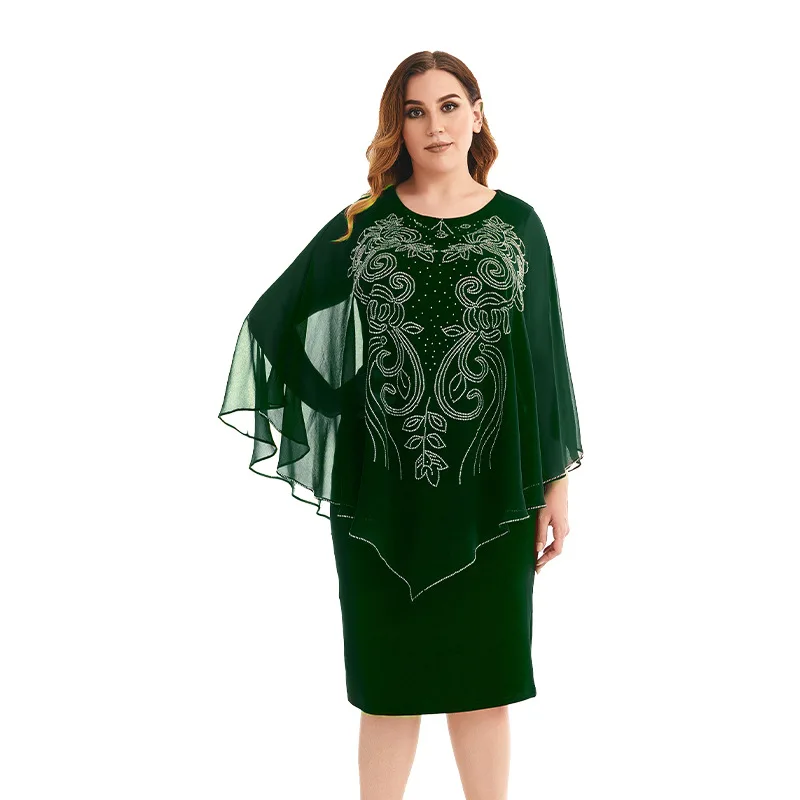 

Plus Size Elegant Evening Dress Long O-Neck Knee-Length Hip Wrap Cloak Gown 2022 Ever Pretty of Prom Party Printing Women Dress