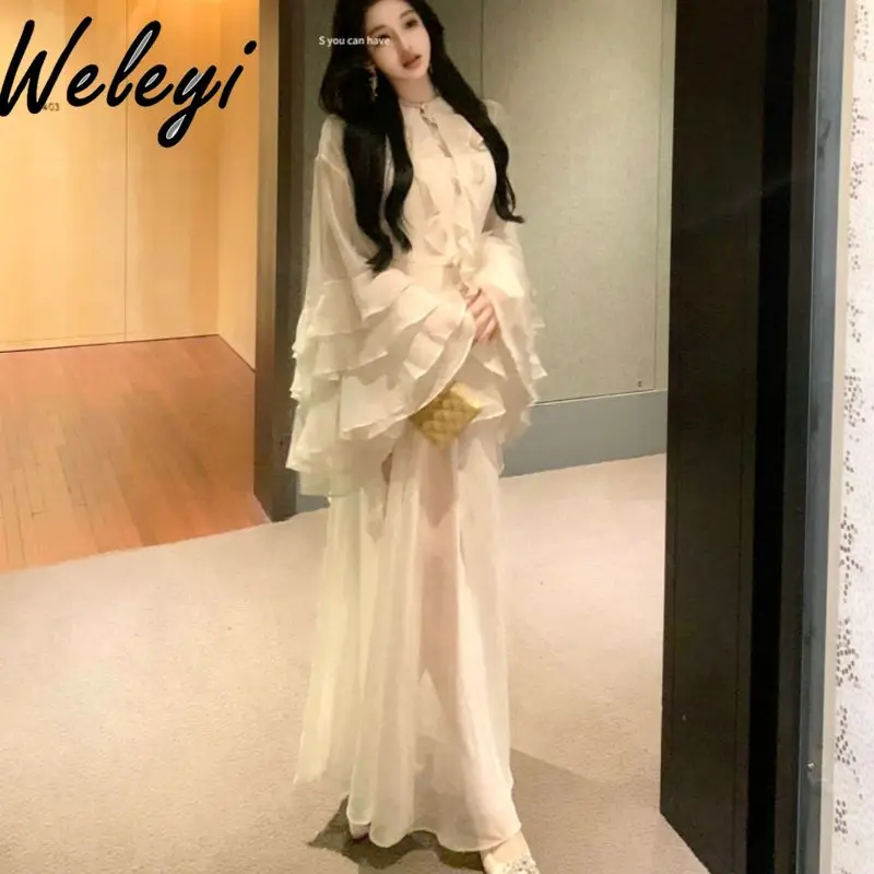 Комплект сказочной юбки Белый шифоновый топ с оборками сзади и женская длинная