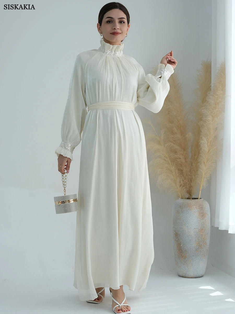 Модное Элегантное женское вечернее платье длинное с высоким воротником