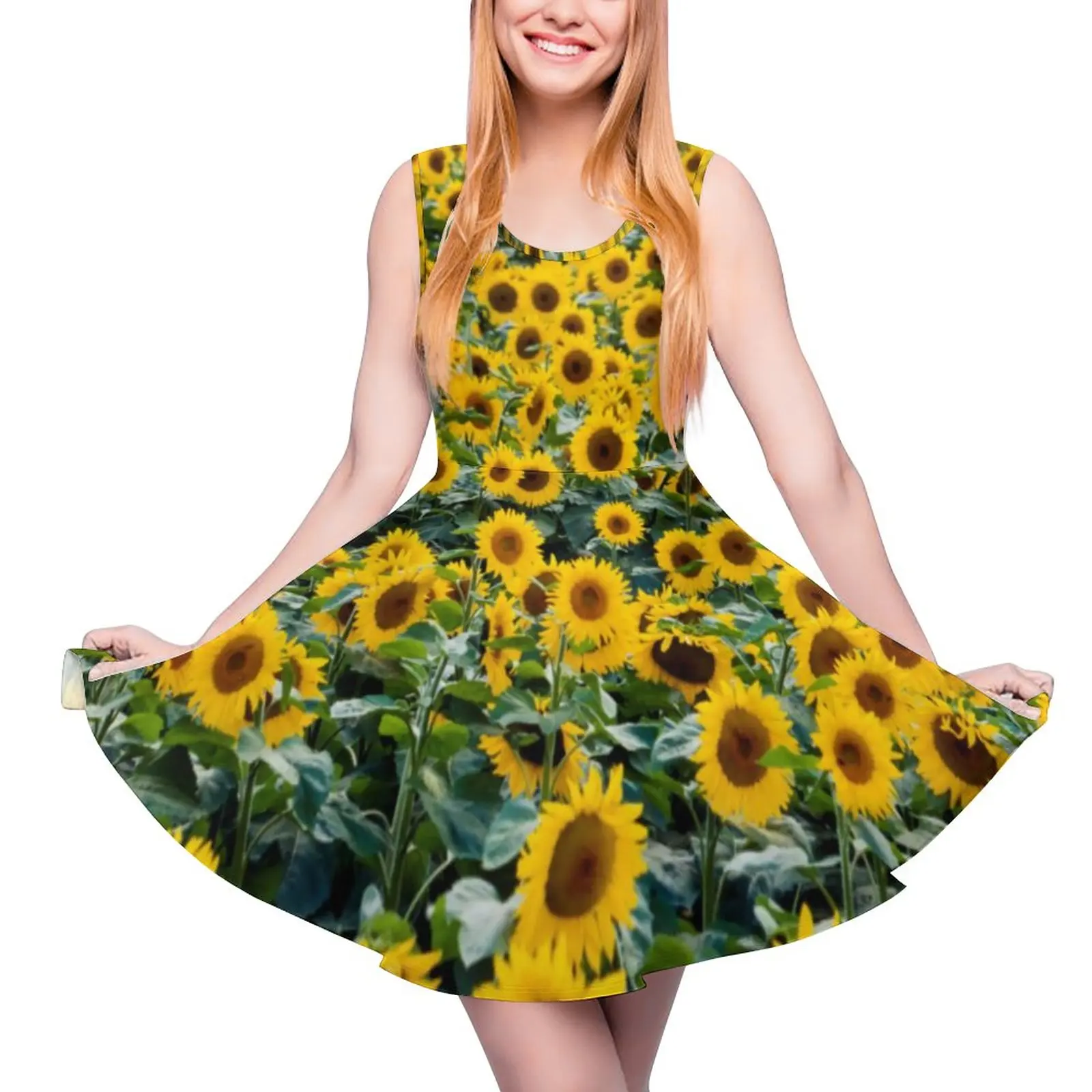 

Field of Sunflower Dress Yellow Flowers Print Casual Dresses Female Cute Skate Dress Summer Graphic Vestido Large Size