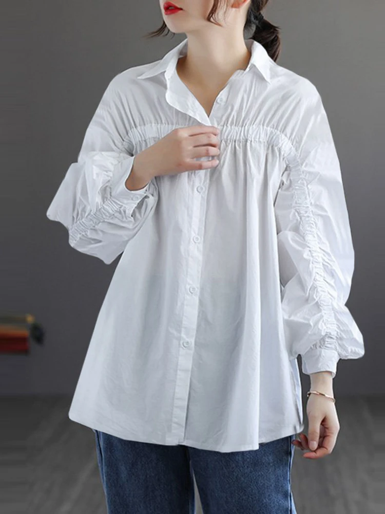 

2022 модная офисная женская блузка, повседневная однотонная туника, женская блузка оверсайз, женская рубашка ZANZEA, Женская плиссированная руб...