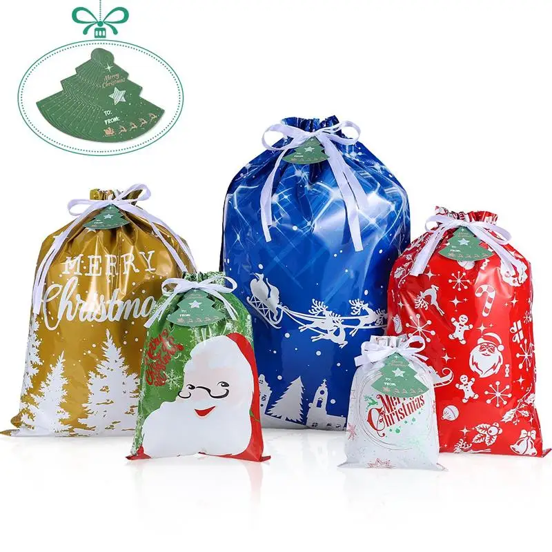 

36PCS Aluminium Foil OPP Bags Christmas Gift Bags Gift Wrapping Drawstring Bags Party Treat Pouches 5 Different Sizes