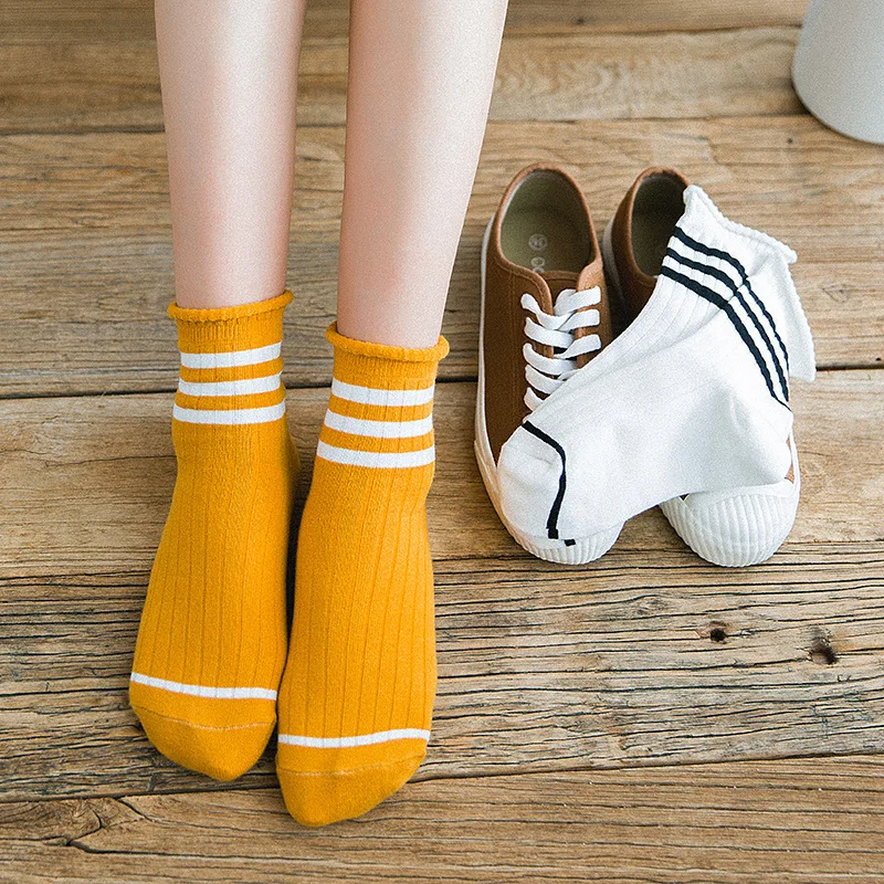 Korea Fashion Harajuku Socks Street Hip Hop Skateboard Striped Japanese Style Mid Tube Socks Solid Color Breathable Cotton Socks