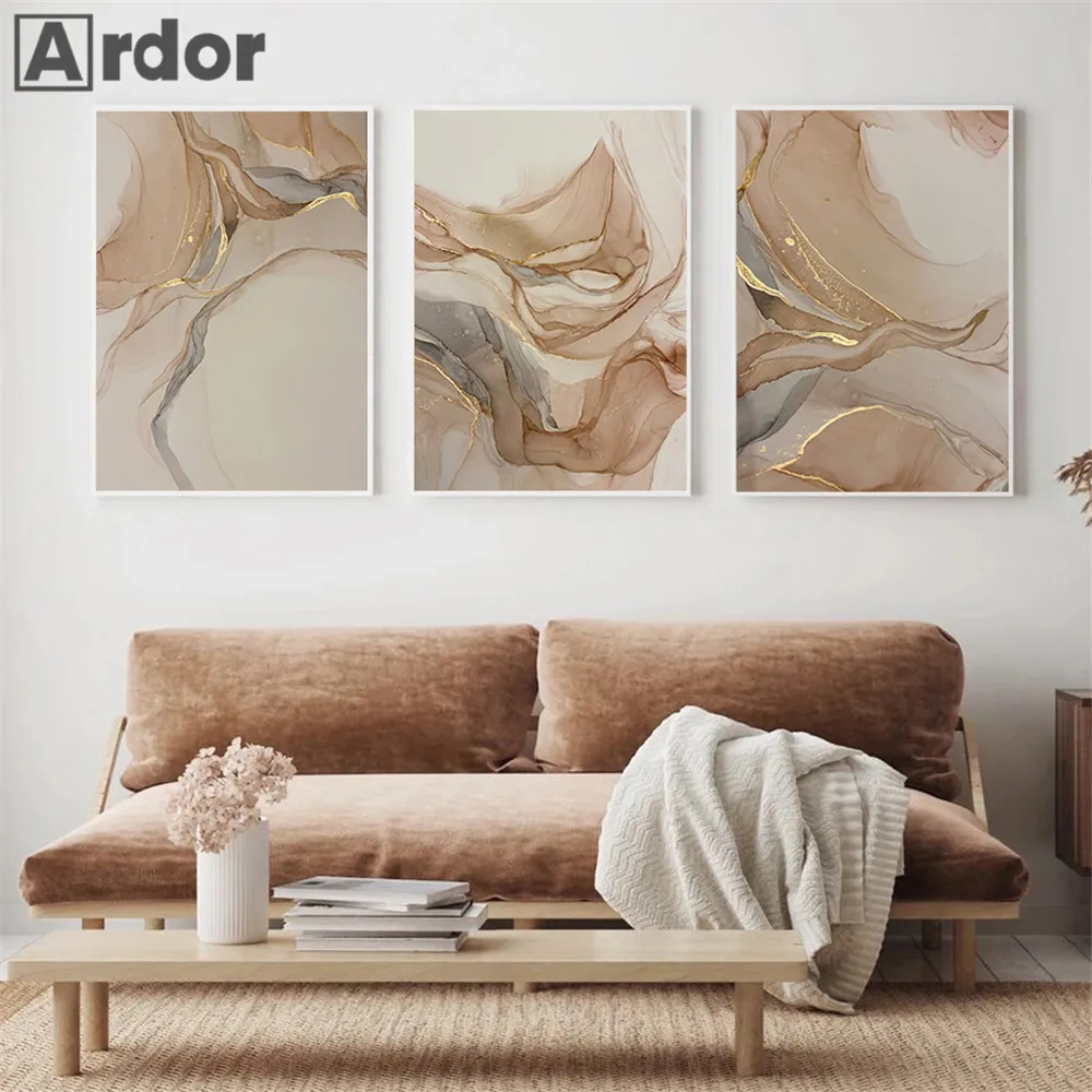 

Gold Beige Marble Abstract Posters Wall Art Canvas Painting Modern Foil Print Nordic Poster Wall Pictures Living Room Home Decor