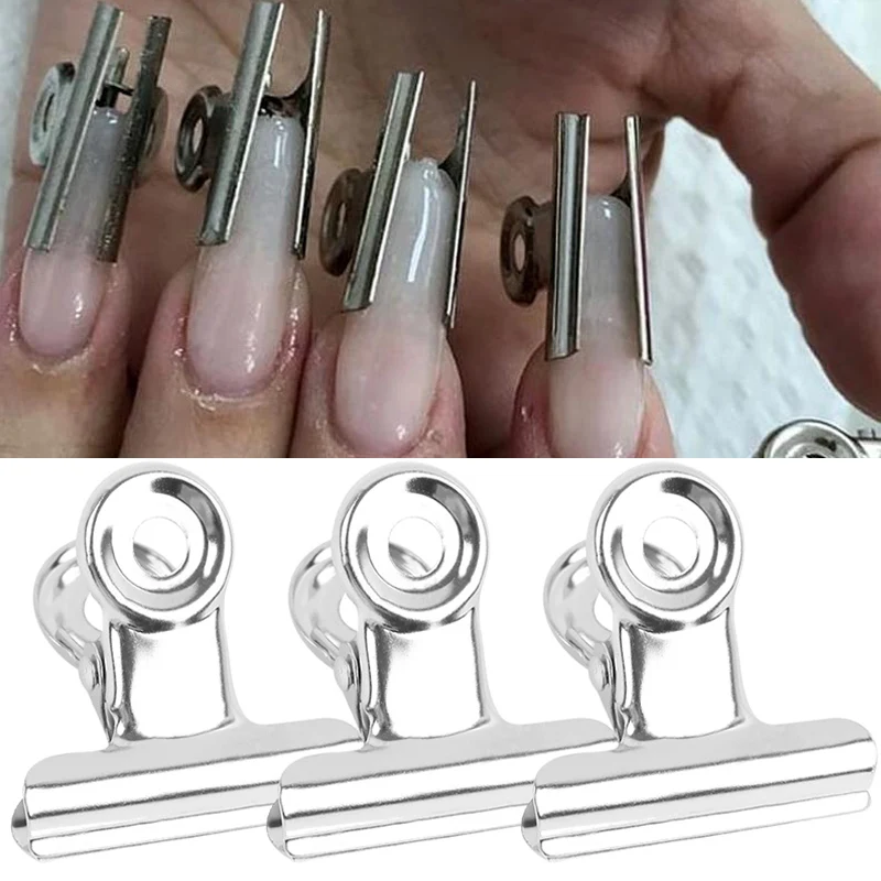 Silver Stainless Steel C Curve Nail Clips Multi Function Clip Tweezers for Fiberglass Acrylic Nails Manicure Tools 6/12Pcs / Set