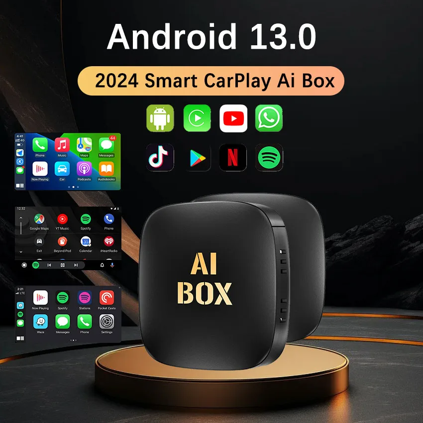Android 13 Проводной к беспроводному Carplay Ai Box Auto Адаптер Wi-Fi для Youtube Nexflit Cars Smart Bulit in Play