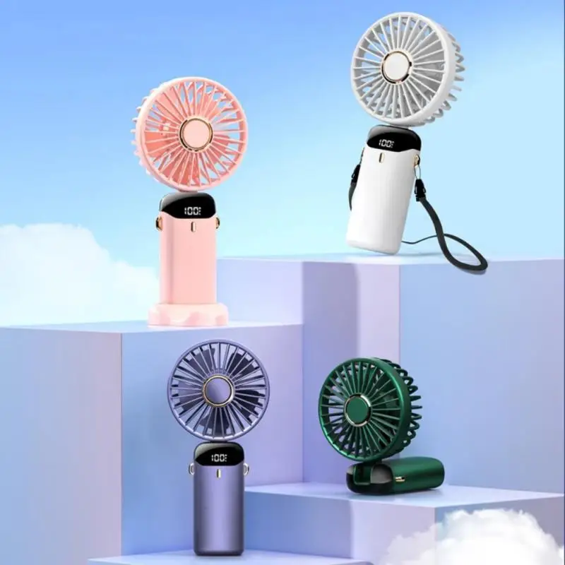 

New Portable Adjustable Mini Fan Portable USB Rechargeable Mini Handy Fan 5 Speed Led Screen Display Halter Neck Cooling Fan