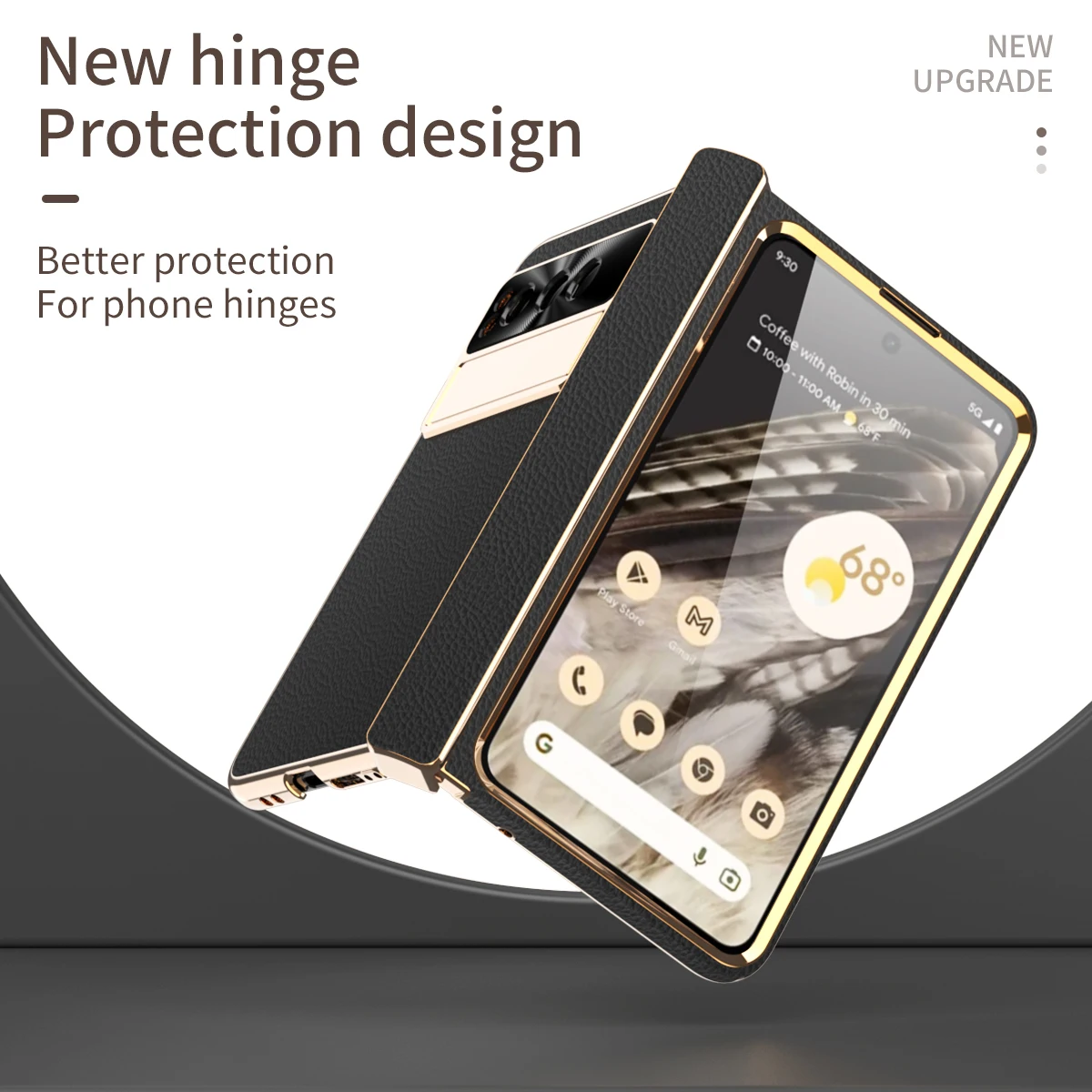 For Google Pixel Fold Case Luxury Electroplating Lychee Patterned Plain Leather Bracket Folding Hinge With Tempered Film Cover