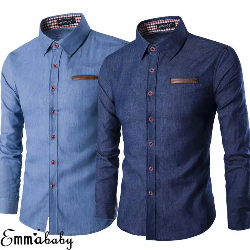 

2021 New Men's Casual Slim Fit Stylish Wash Denim Long Sleeves Jeans T Shirts Smart Casual Fashion Men Clothes M-XXXL