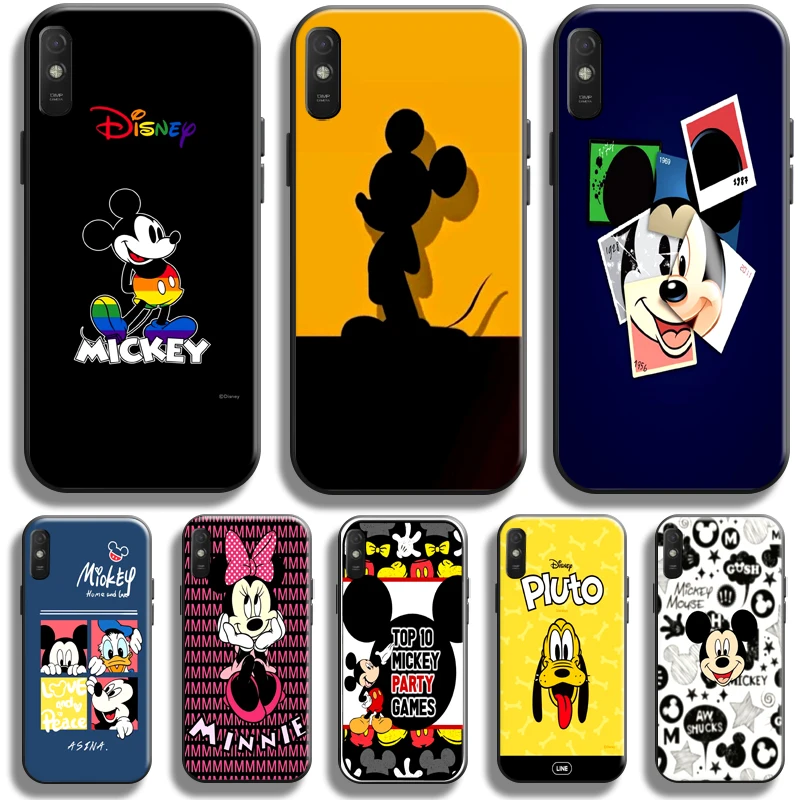 

Mickey Minnie Mouse Piuto For Xiaomi Redmi 9A Phone Case Redmi 9AT Case Liquid Silicon Soft Coque Carcasa Black Silicone Cover