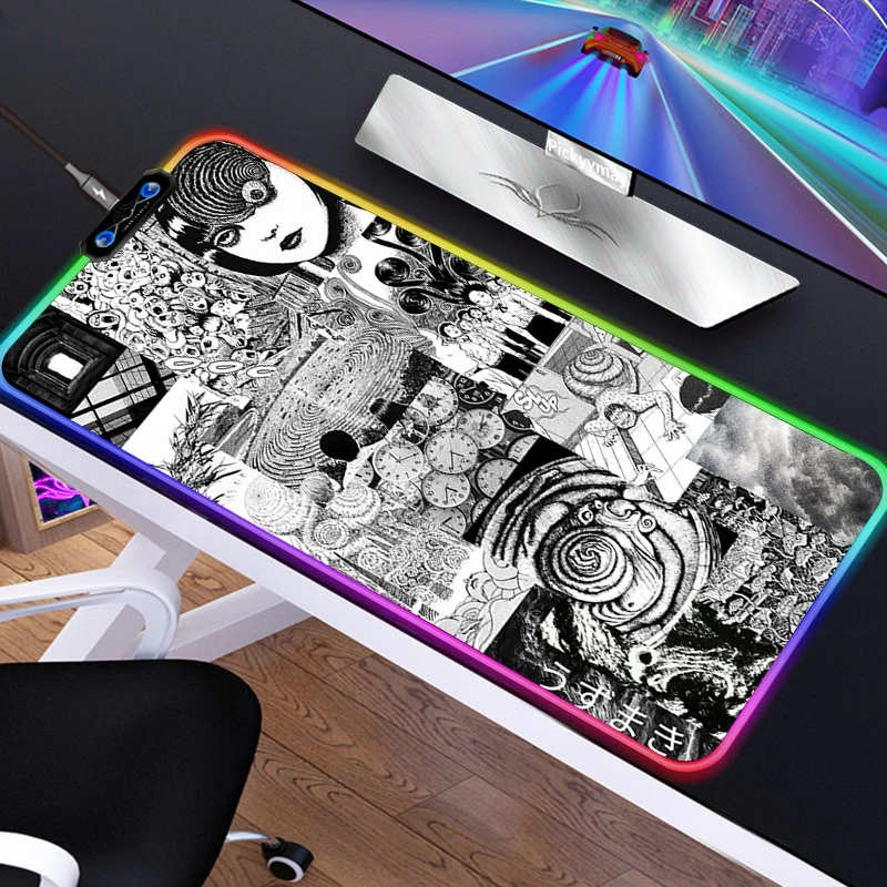 

RGB Mouse Pad Anime Notebook Keyboard and MousePad LED With USB Pc desk Mat One Piece Wholesale Rubber Carpet junji ito