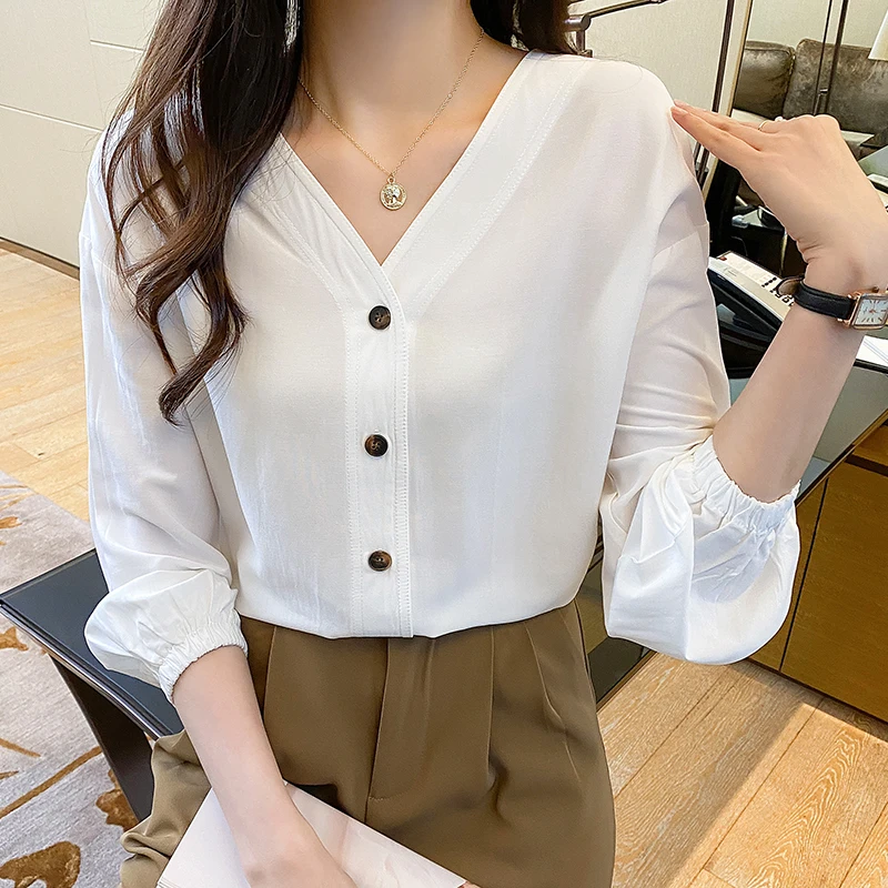 

New Korean Fashion Ladies Shirts Blouses Casual Women Tops Female Woman Button Up Shirt Girl Long Sleeve Blouse BVy9040