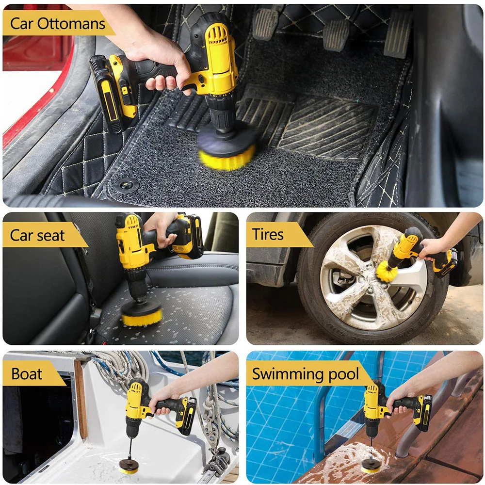 Drill Brush Attachment Set Power Scrubber Wash Cleaning Brushes Tool Kit with Extension for Clean Car Wheel Tire Glass windows 4