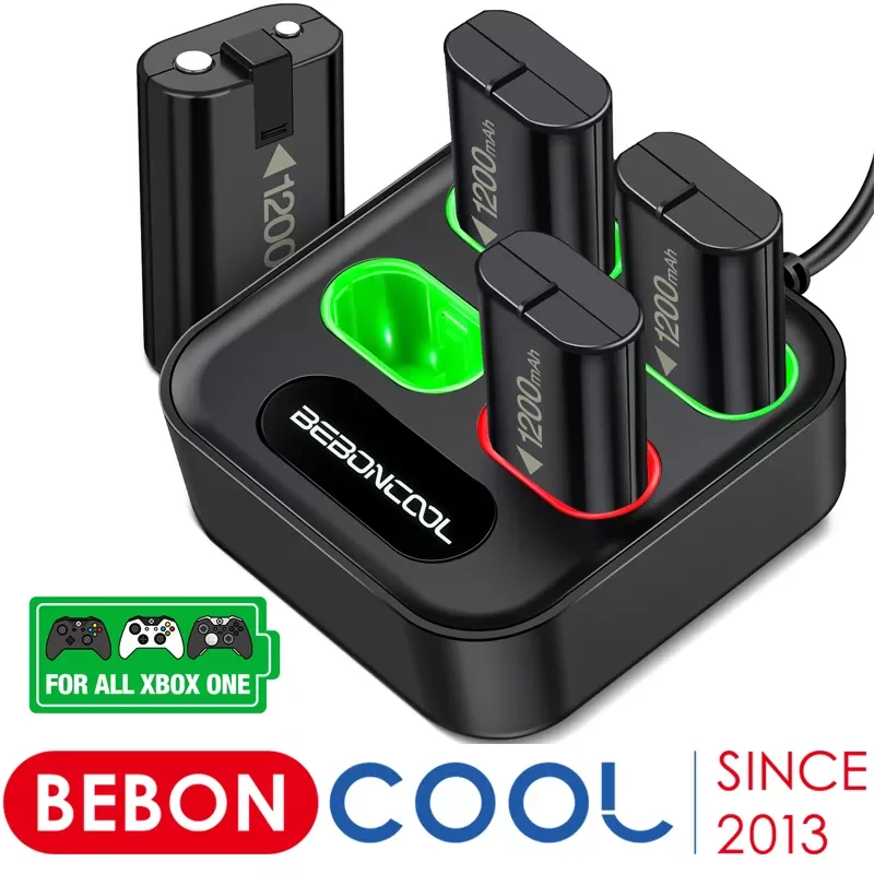 

Beboncool 4 Slot Battery Charger For Xbox Series S/X/Xbox One S/X Controller 4x1200mAh Rechargeable Battery Packs + USB Charger