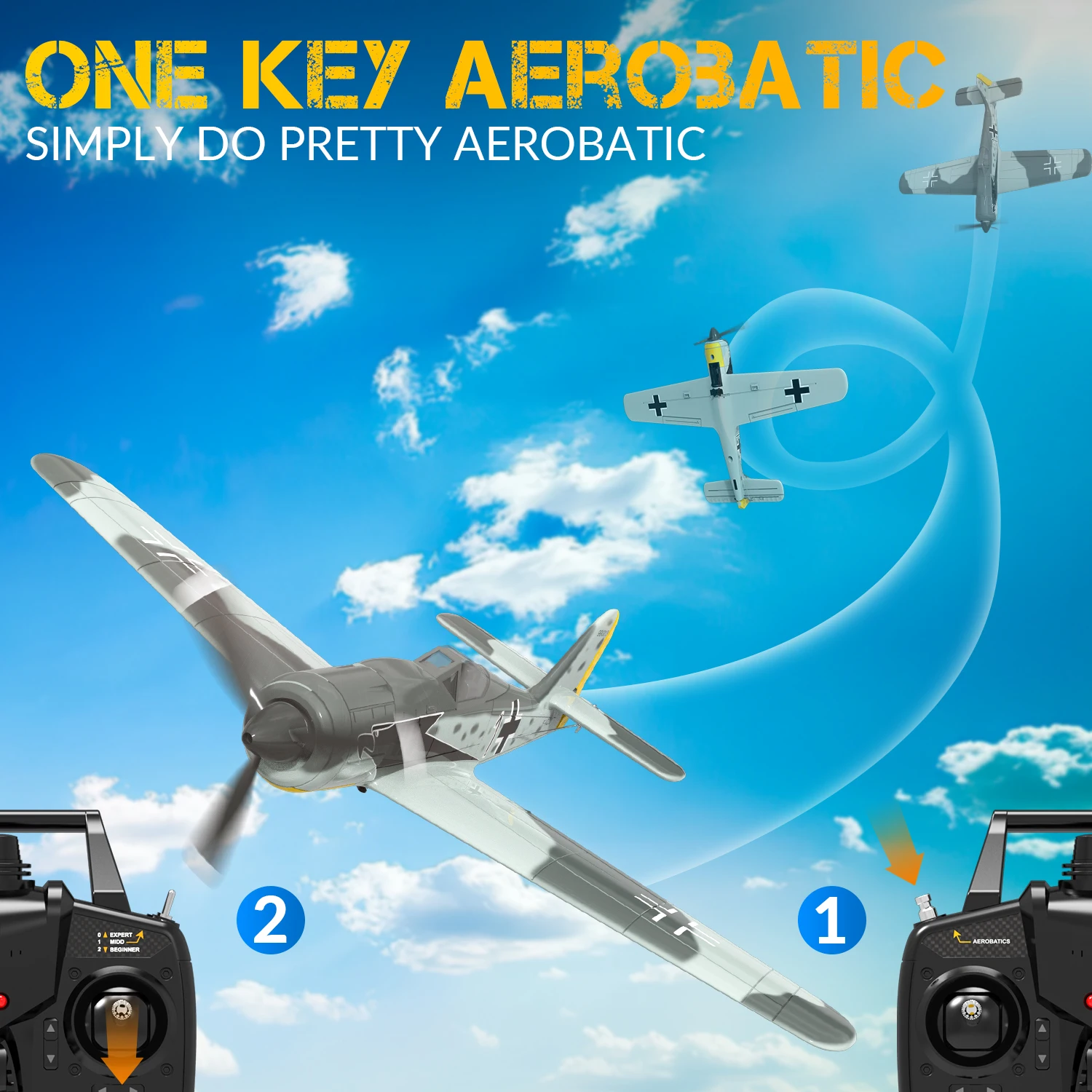Фото Радиоуправляемый самолет Volantex FW190 2,4G, 6-осевой, 4-канальный EPP, 400 мм, размах с фиксированным крылом, радиоуправляемый истребитель, одноклавишный пилотажный RTF Warbird Plane №3
