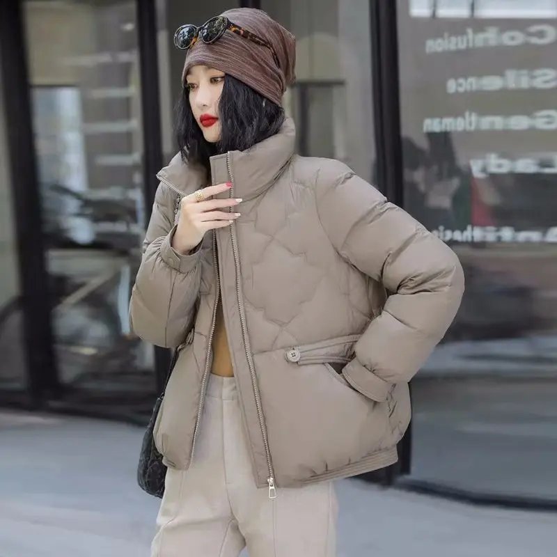 Autumn Winter Diamond Feather Jacket Women Irregular Down Coat Stand Collar White Duck Down Windproof Loose Outwear New M28