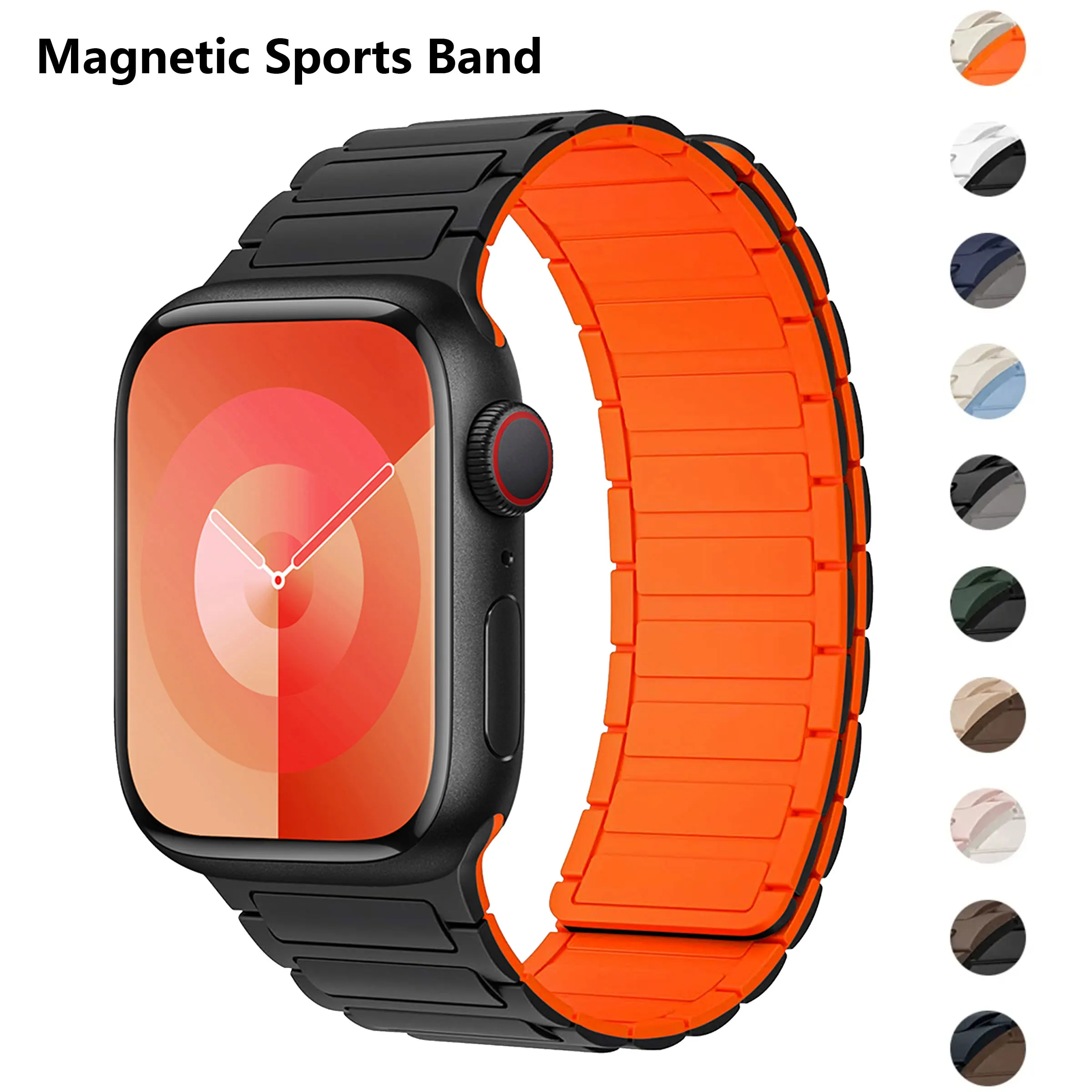 Магнитный спортивный ремешок для Apple Watch Ultra 2 49 мм 45 44 40 41 38 Силиконовый браслет iWatch