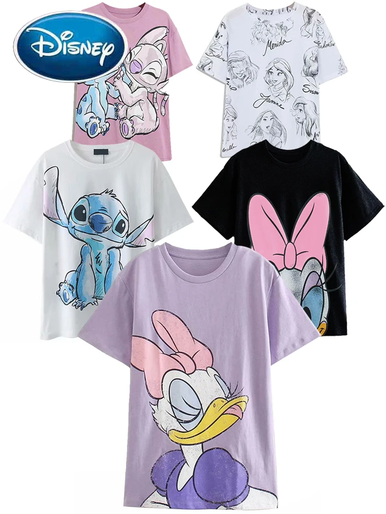 

Disney Fashion Snow White Princess Mickey Mouse Cartoon Print Women T-Shirt Casual O-Neck Pullover Short Sleeve Loose Tee Tops