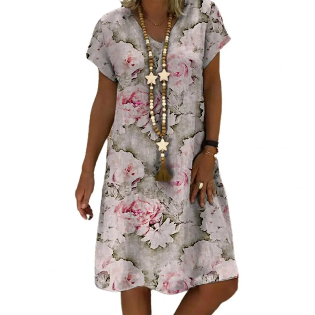 

Casual Women Dress Floral V Neck Elegant Vintage Loose-fitting Dress for Women 2022 Oversized Women's Clothing Beach Wear