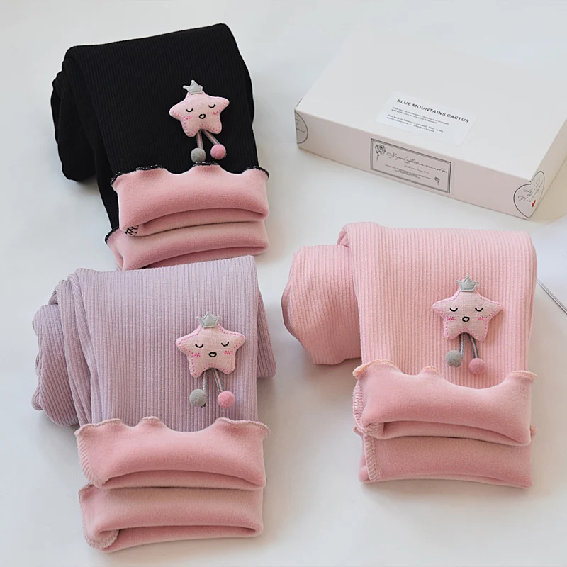 Enlarge Girls Leggings High Quality Thick Warm Winter Autumn Korean Bow Kids Trousers Children Pants Baby Star Tight Cotton Toddler