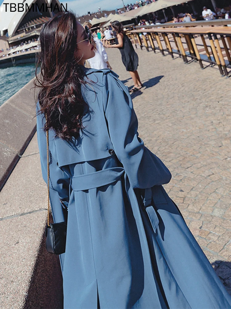 

Casual Women's Windbreaker Spring Autumn New Loose Solid Color Trench Coat Female Fashion Belt Long Outerwear