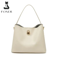 FOXER Retro Shoulder Bags Large Capacity Top Handbags Lady Fashion Messenger Bag Women Office Commuter Bag Split Leather Purse