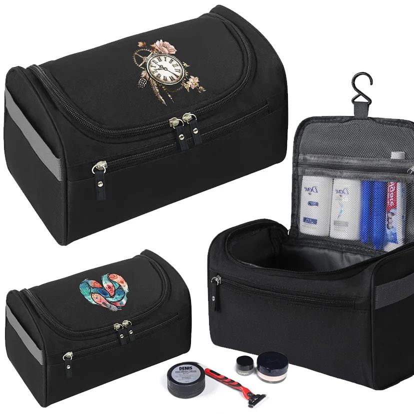 

Outdoor Men Travel Cosmetic Bag Functional Hanging Make Up Cases Necessaries Organizer Storage Pouch Wash Bag Feather Pattern