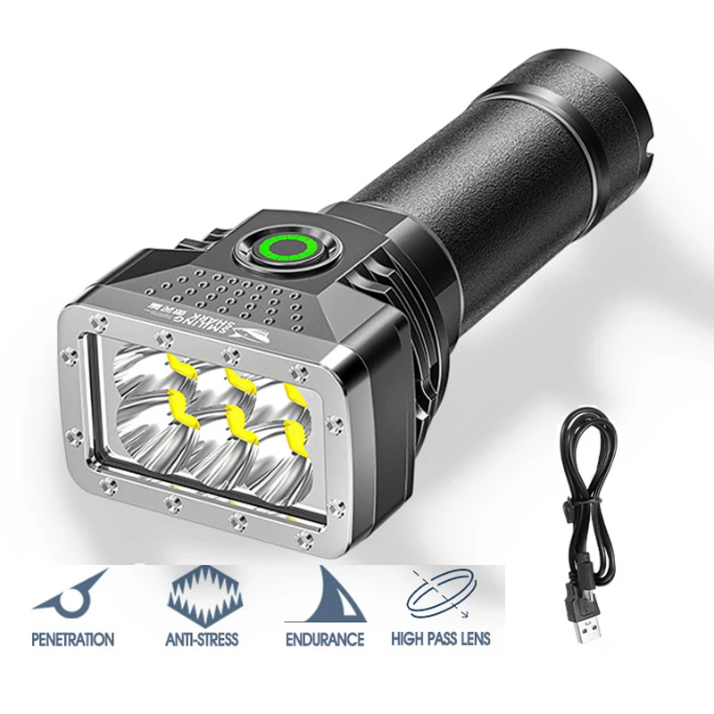 

6 LEDs Flashlight Aluminum Alloy Rechargeable Mini Torch High Brightness Power Display Outdoor Lighting for Camping Emergency