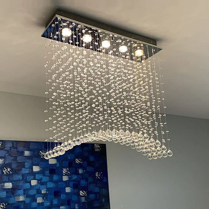 

Modern Simple Restaurant Chandelier Crystal Rectangular Bar Led Atmosphere Fashion Creative Personality Front Desk Lamp