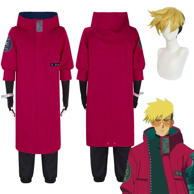 Аниме Vash The Stampede Косплей Trigun Костюм Красная Униформа Одежда Очки Парик Хэллоуин