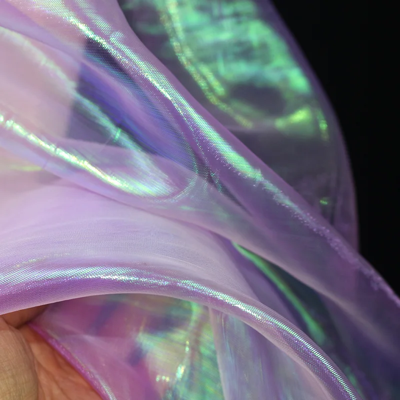 Лазерная Тюлевая ткань органза стеклянная пряжа цветная флуоресцентная