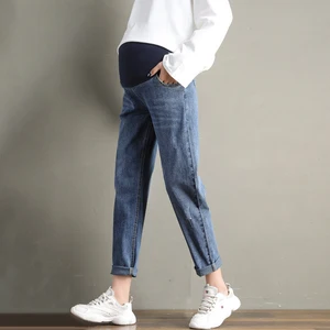 Maternity Plus Size Jeans Cotton Elastic Waist Over Belly Pants for Pregnant Women Fashion Pregnancy work Trousers Women Clothes