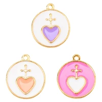 20 pcs fashion heart shaped design sweet round love enamel charms handmade pendants for diy bracelet jewelry making wholesale