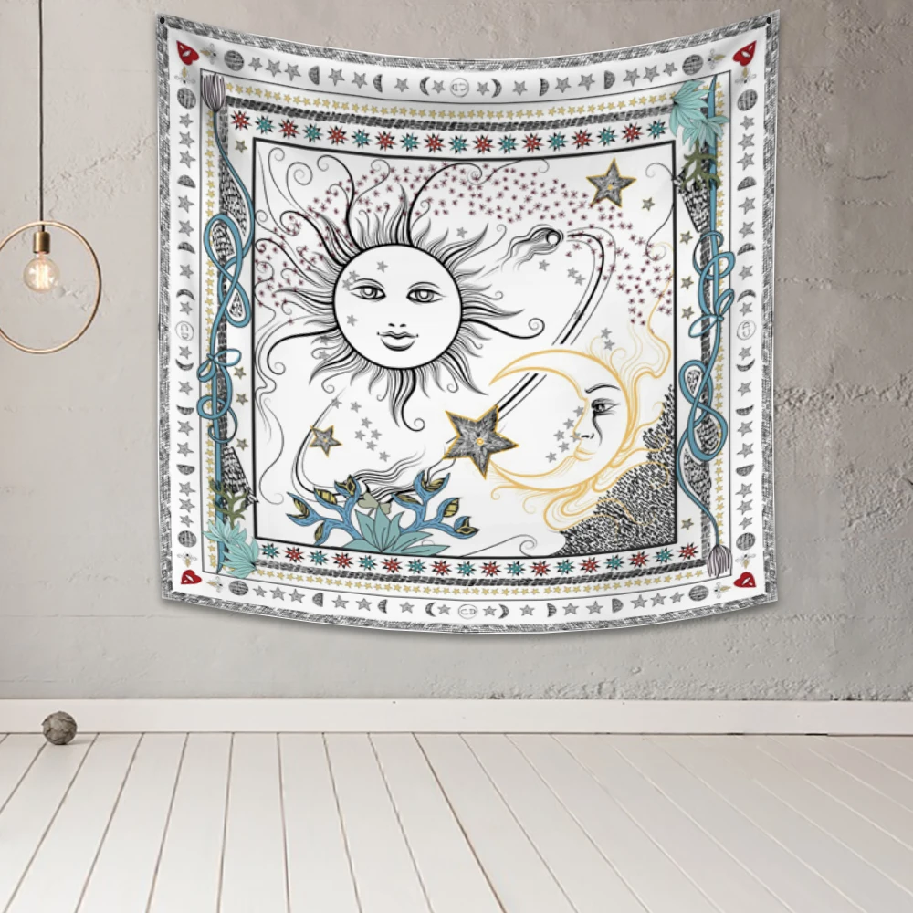 

Sun And Moon Star Mandala Tapestry Wall Hanging Bohemian Psychedelic Wall Decoration Beach Towel Polyester Yoga Blanket
