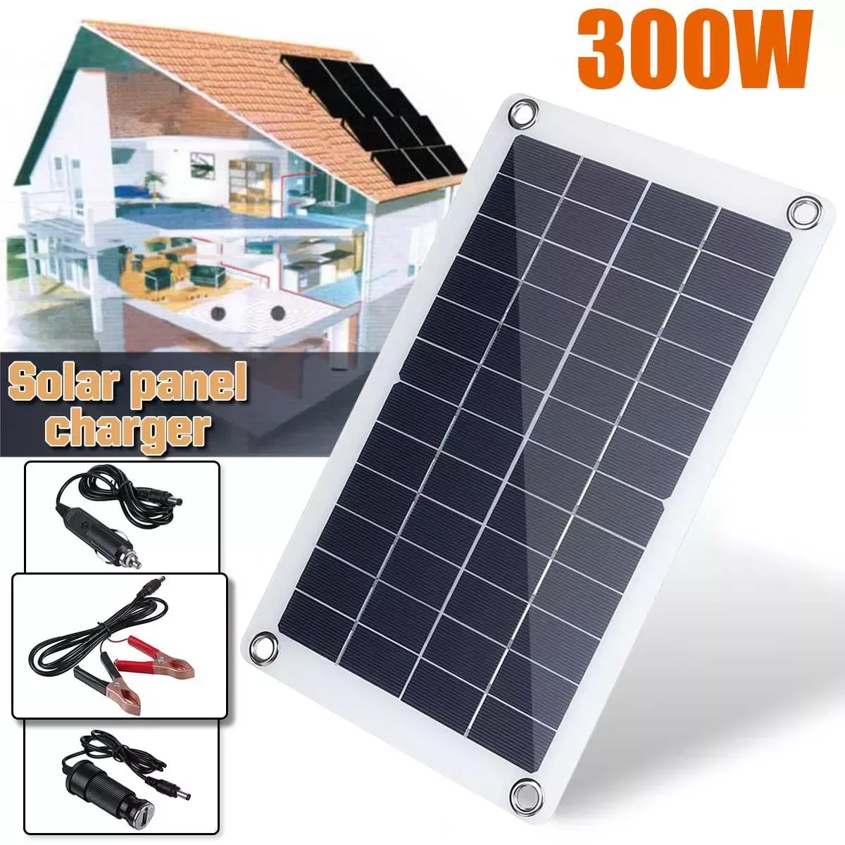 

NEW2023 2022New 300W Solar Panel Portable Dual 12/5V DC USB Waterproof Fast-charging Emergency Charging Outdoor Battery Charger