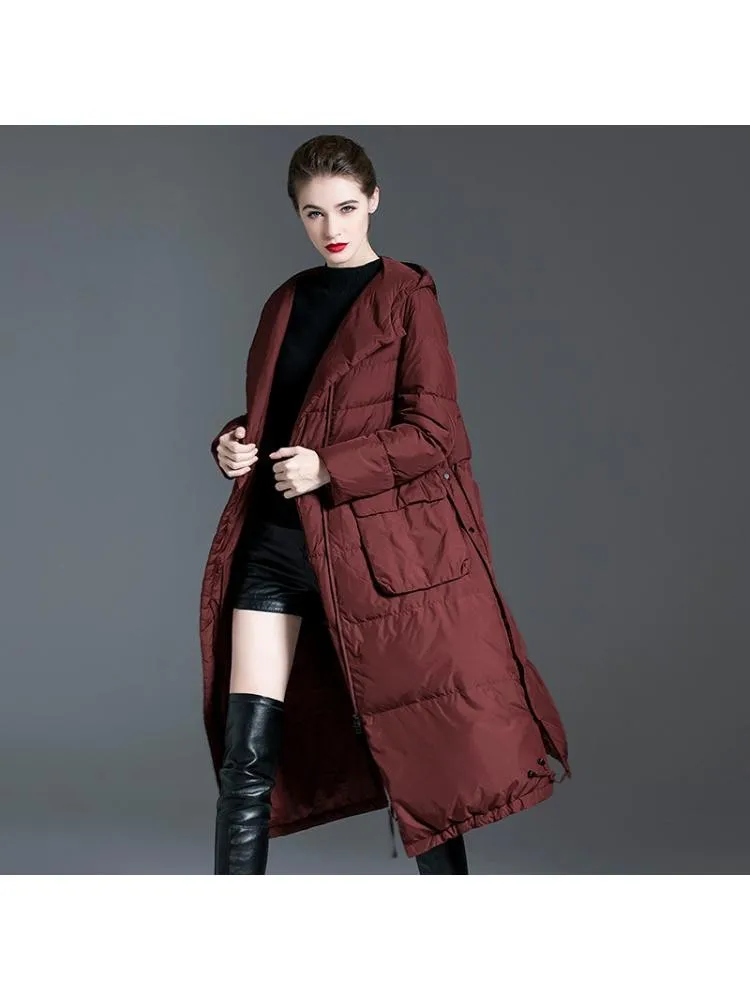 2022 Winter New Fashion Hooded Padded Black Long Thicked 90 White Duck Down Coats Women Loose Warmer Cloth Jackets enlarge