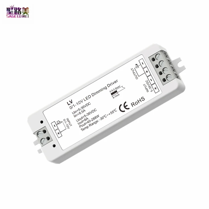 

LV 8A*1CH 5V-36VDC 12V 24V CV 0/1-10V Signal Logarithmic Dimming Driver Controller PWM Constant Voltage For Single Color Tape
