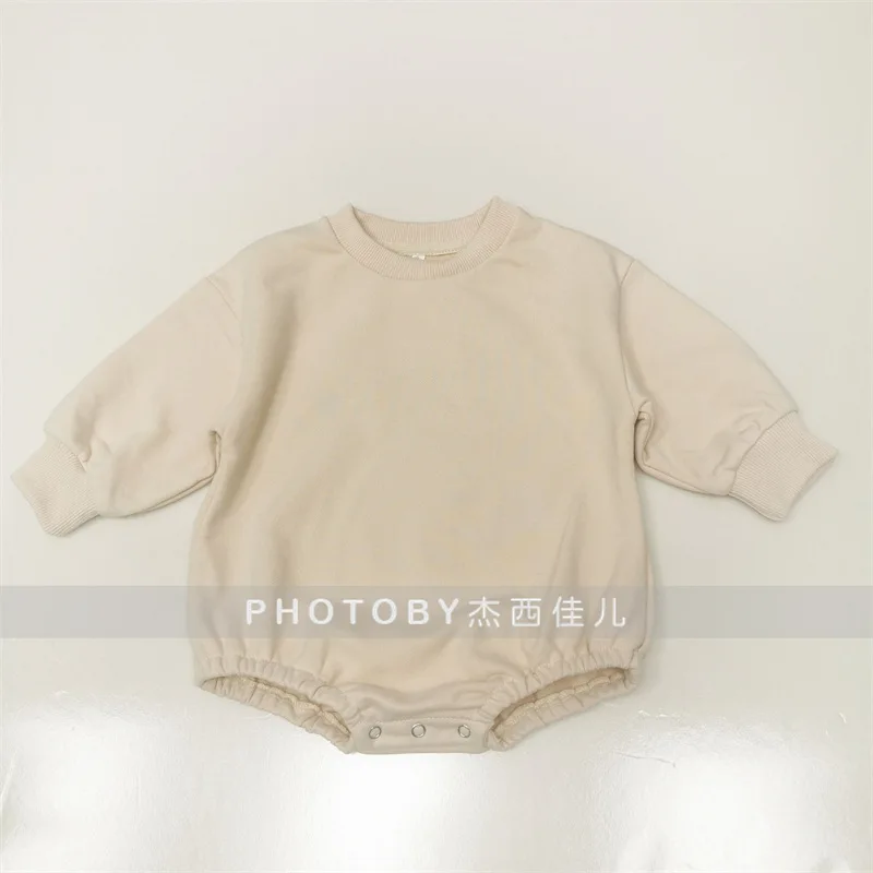 

Rompers Unisexx Autumn Children O-neck Collar Covered Button Cotton Solid Solid Comfortable Simple New Fashion Casual Warm