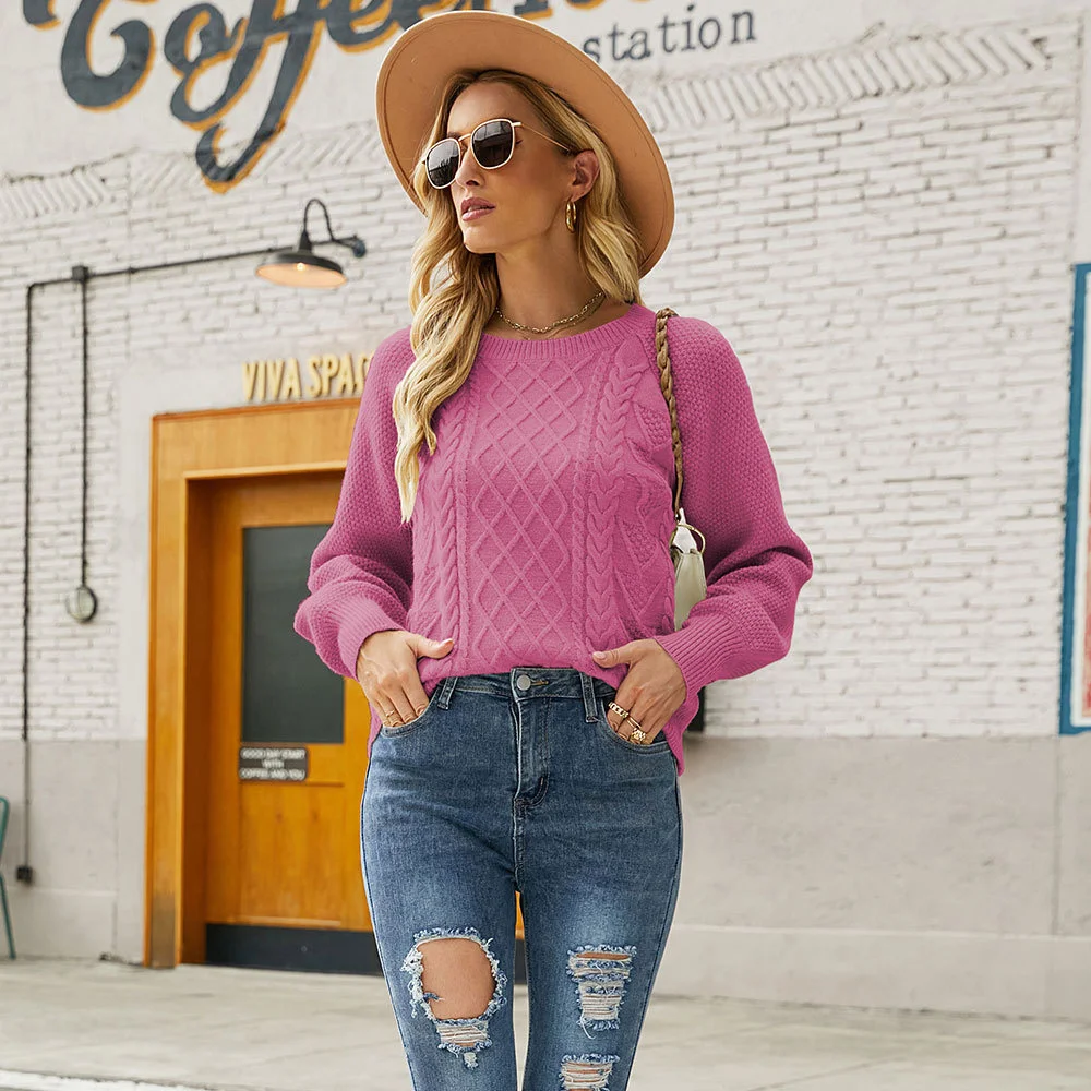 

winter new fashion round neck solid color button string sweater loose pullover sweater women2023