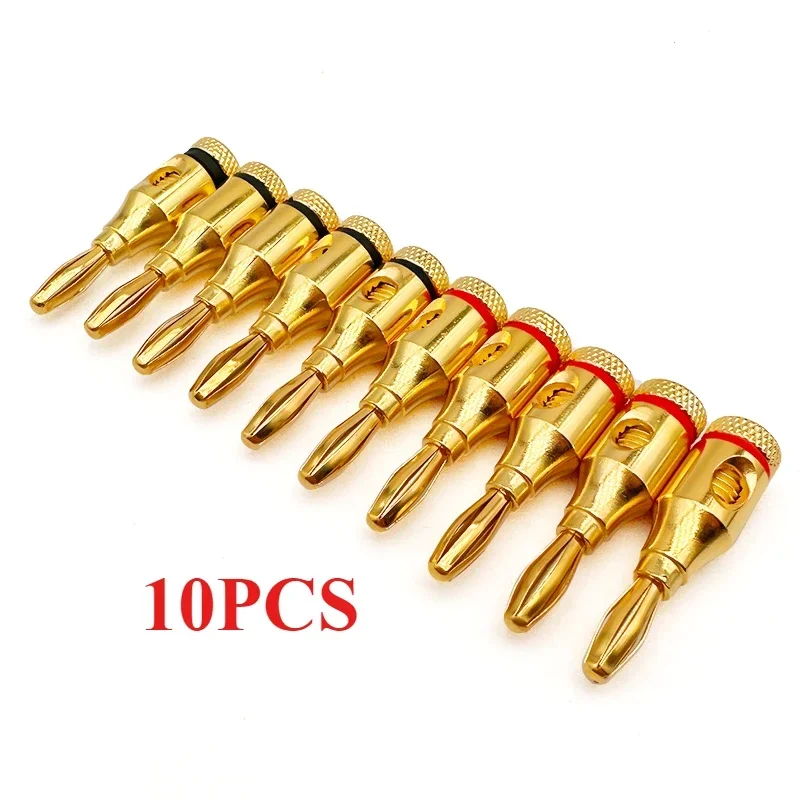 Музыкальный звук, 10 шт., Hi-Fi штекер типа «банан», открытый винт, 24-каратные позолоченные вилки, аудиоразъем для динамика, стереокабель D