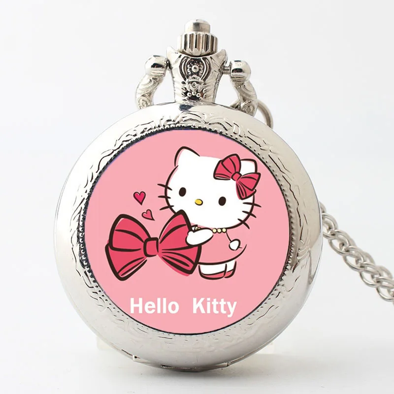 

Cartoon Sanrio Series Hello Kitty Pocket Watch Necklace Hanging Neck Open The Clock Turning Men and Women Cute Simple Jewelry