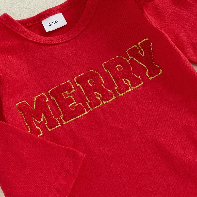 Одежда для малышей рождественский комбинезон с длинными рукавами и вышивкой