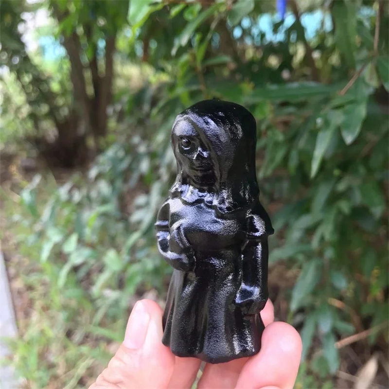

6.8cm Natural Obsidian Crystal Halloween Cartoon Hand Carved Statue For Home Decoration Crafts Or Halloween Gift 1pcs