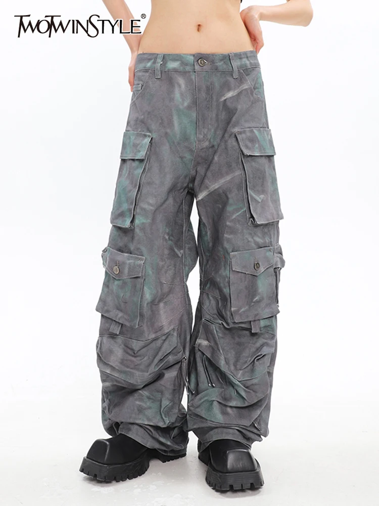 

Женские широкие брюки TWOTWINSTYLE, камуфляжные брюки составного кроя с высокой талией и карманами в винтажном стиле на лето 2022