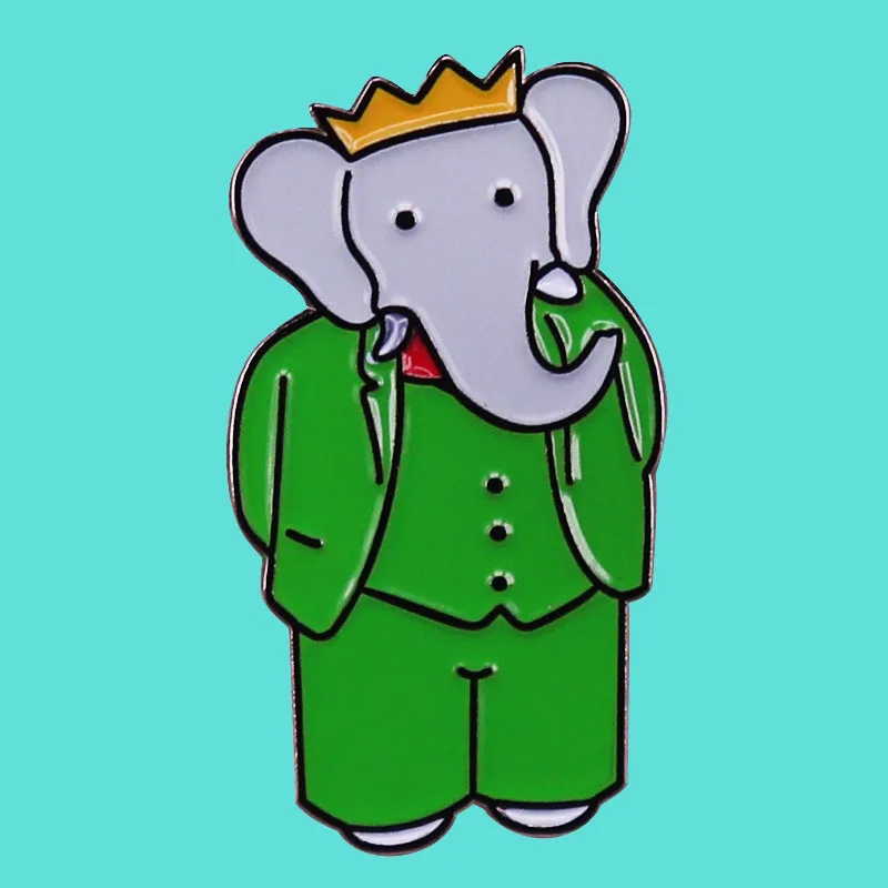 

Cute Cartoon Elephant Brooch Wearing Crown Wearing Green Suit Of Elephant Lapel Pin Badge Jacket Backpack Fashion Accessory